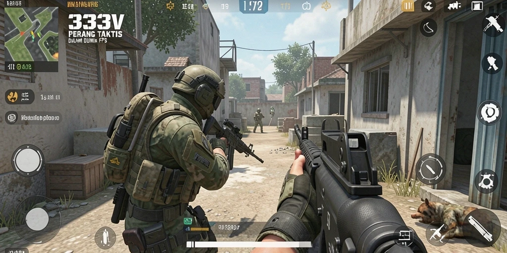 Tangkapan layar menunjukkan aksi mendebarkan dalam gameplay FPS 333V.