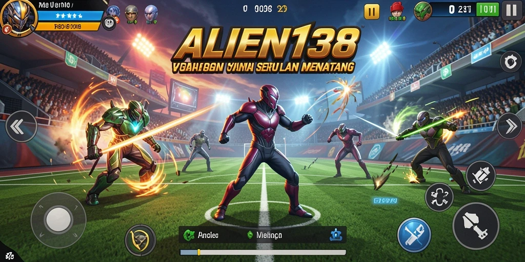 Tangkapan layar utama ALIEN138 menunjukkan gameplay olahraga yang dinamis.