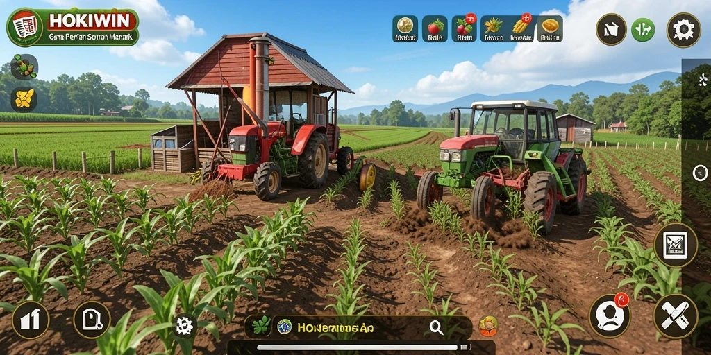 Tampilan gameplay HOKIWIN dengan aktivitas pertanian yang menarik.