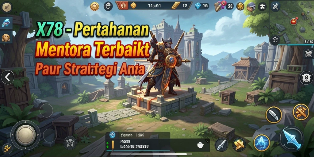 Tampilan gameplay X78 dengan menara yang menghalau musuh.